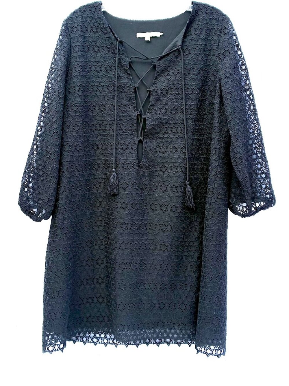 Women’s Little White Lies Blace Star Pattern Lace Up Dress, Large